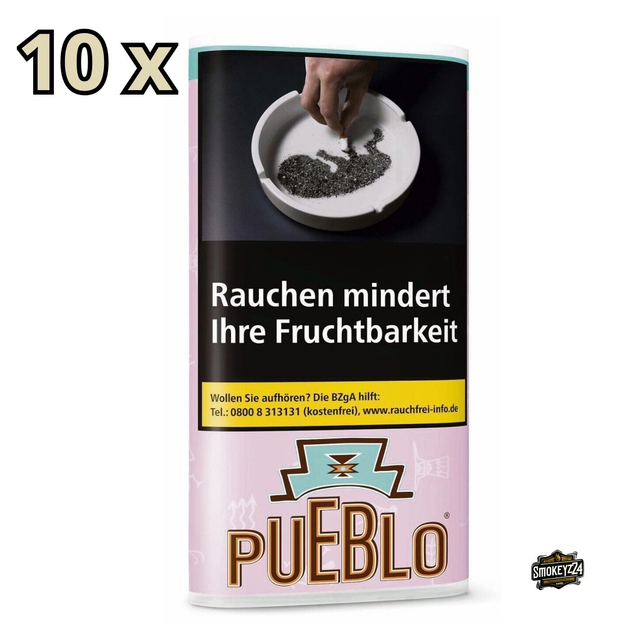 Pueblo Pink Drehtabak 10x30g Gebinde mit pinkem Pouch und schwarzem Warnfeld