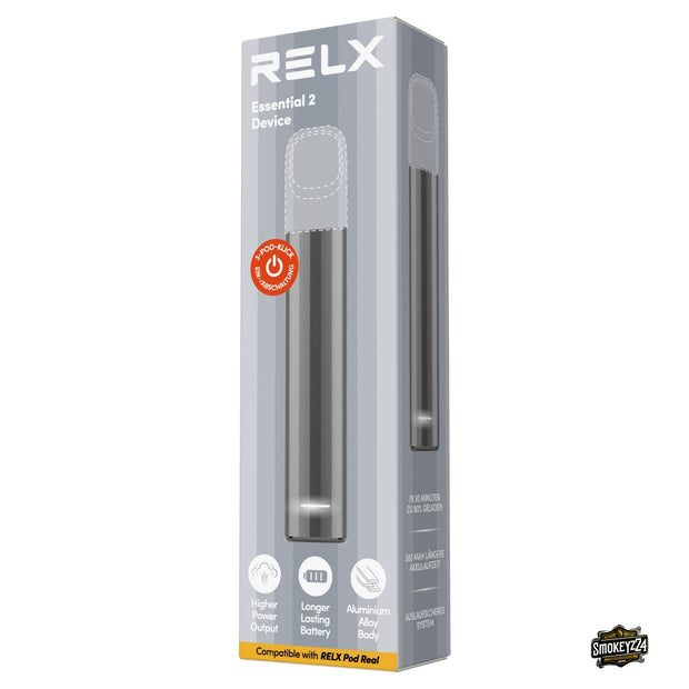RELX Essential 2 Device Grey Verpackung mit grauem Gerät