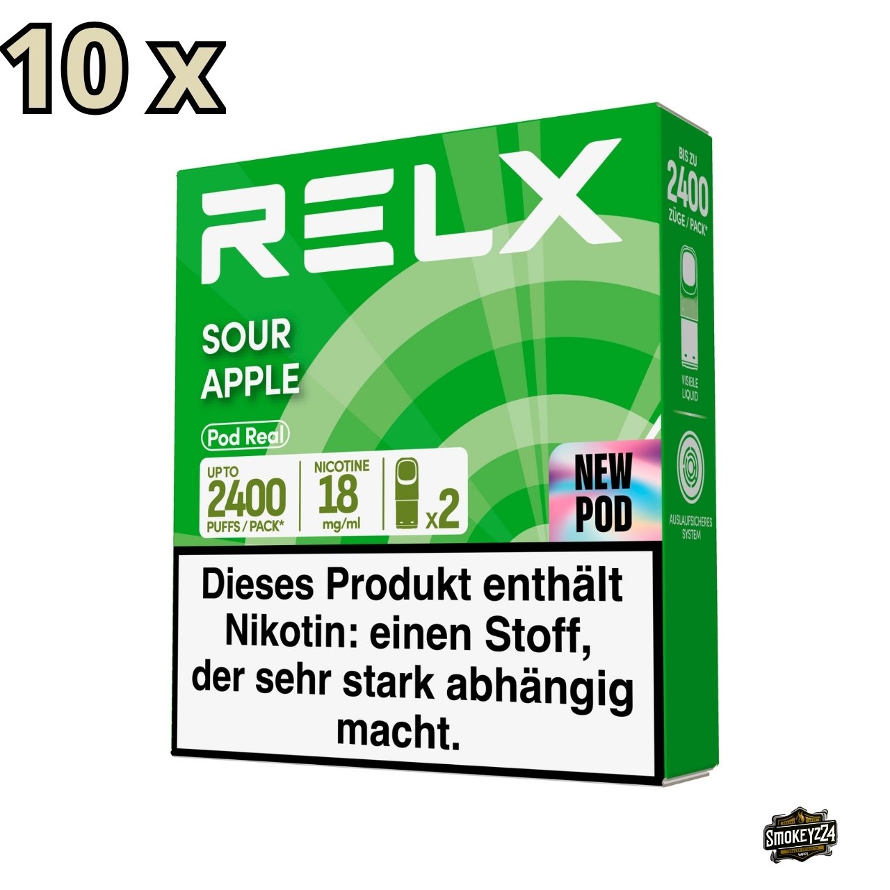 RELX Pod Real Sour Apple 18mg 10x Sparpaket mit 20 Pods