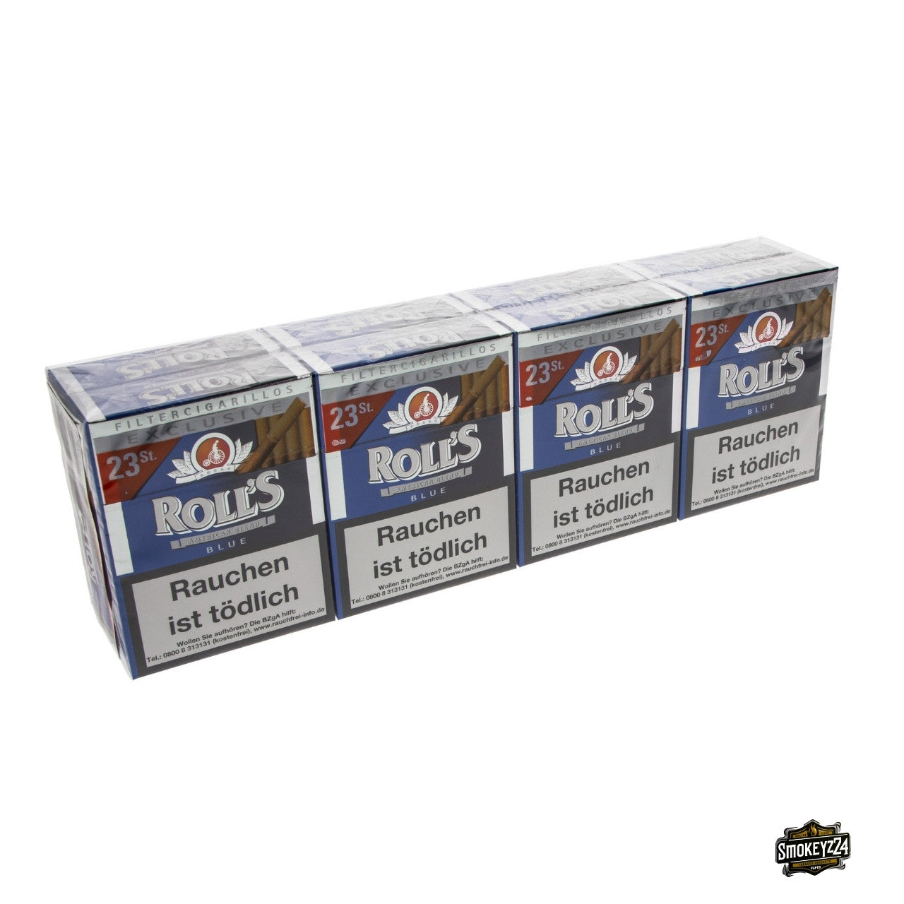 Rolls Exclusive Blue Filter Cigarillos Stange mit 8 Schachteln, mittelkräftiger American-Blend