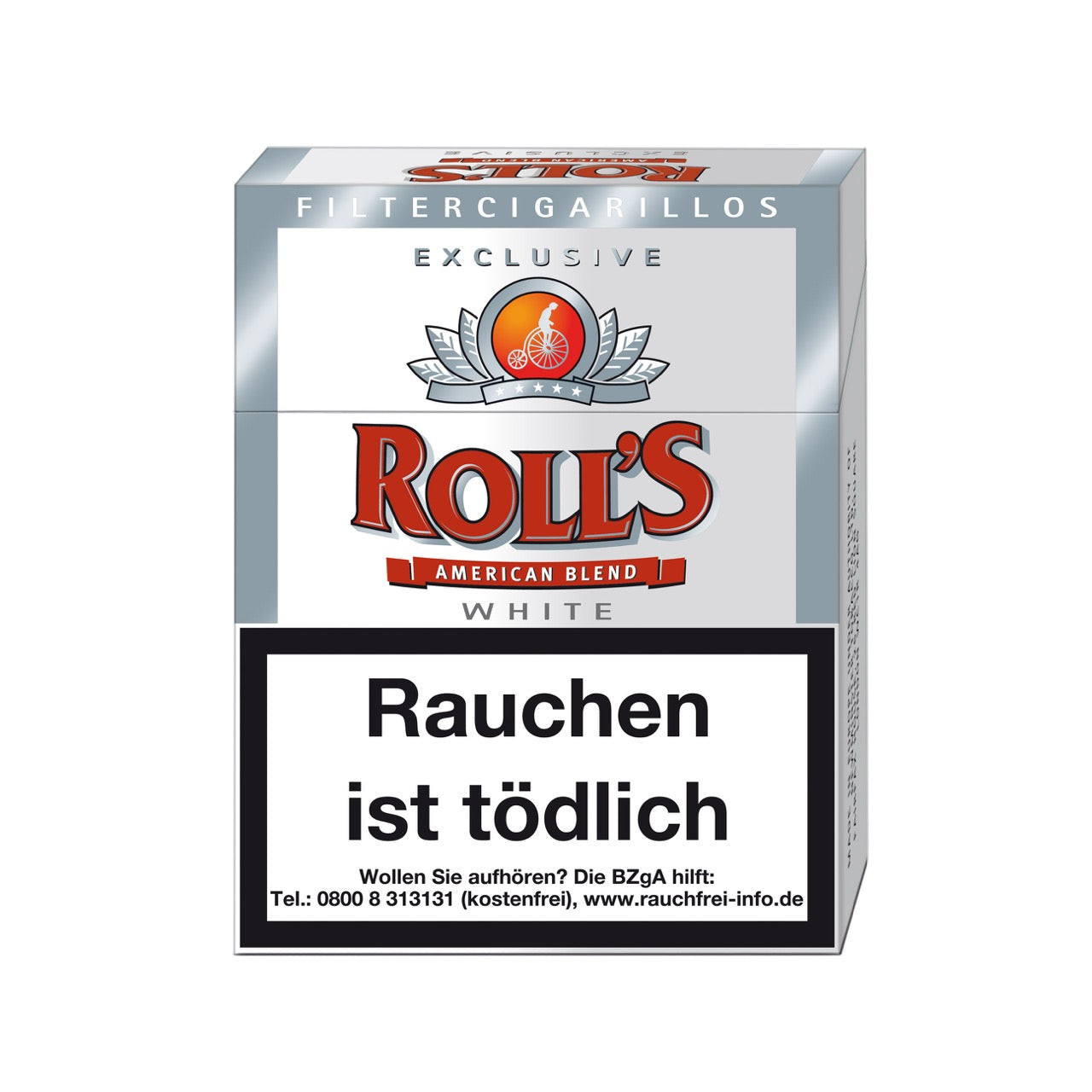 Rolls Exclusive White Filter Cigarillos Schachtel frontal, Ecuador-Deckblatt, 23 Stück