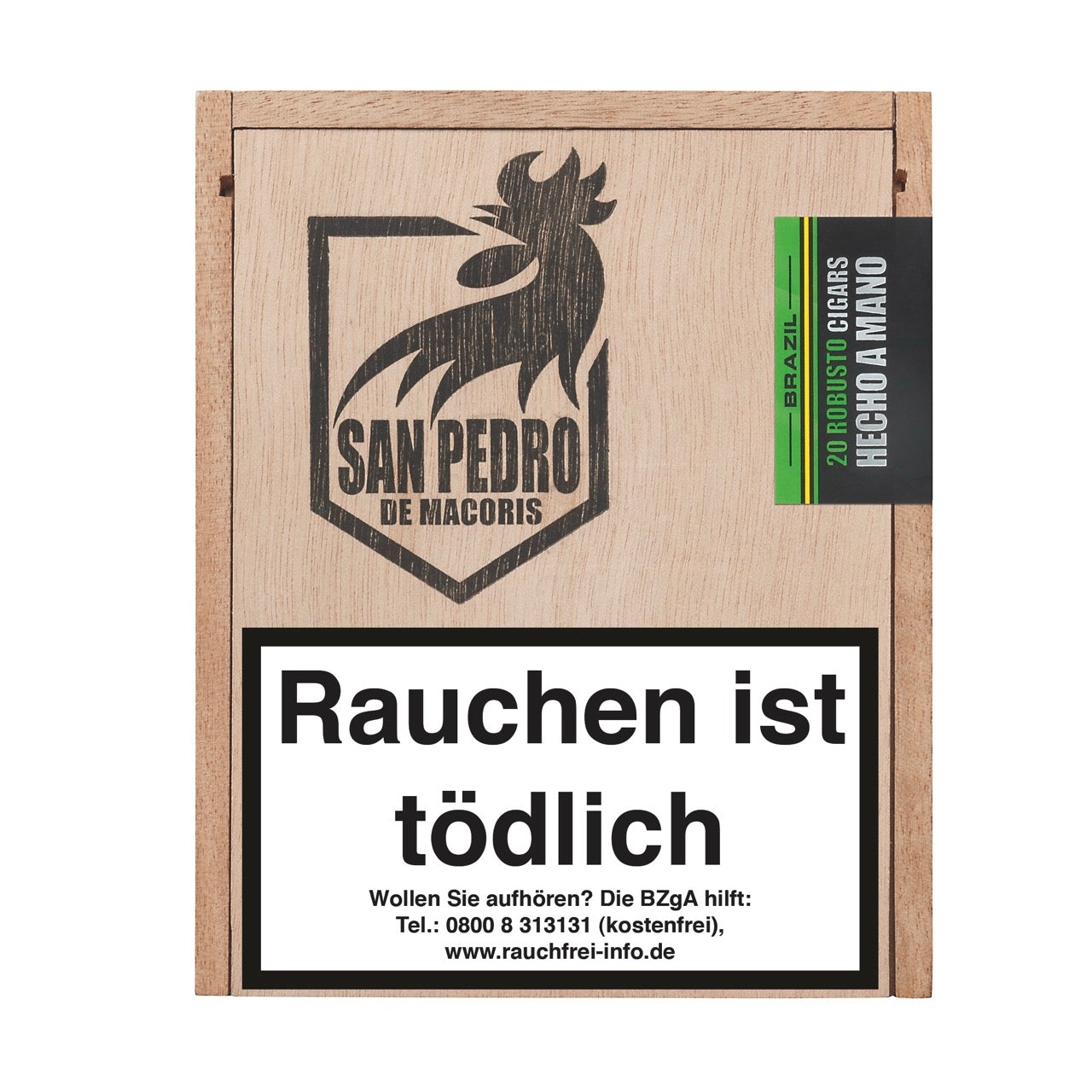 San Pedro de Macoris Brazil Robusto Zigarren – 20er Kiste frontal geschlossen, edles Design aus der Dominikanischen Republik.