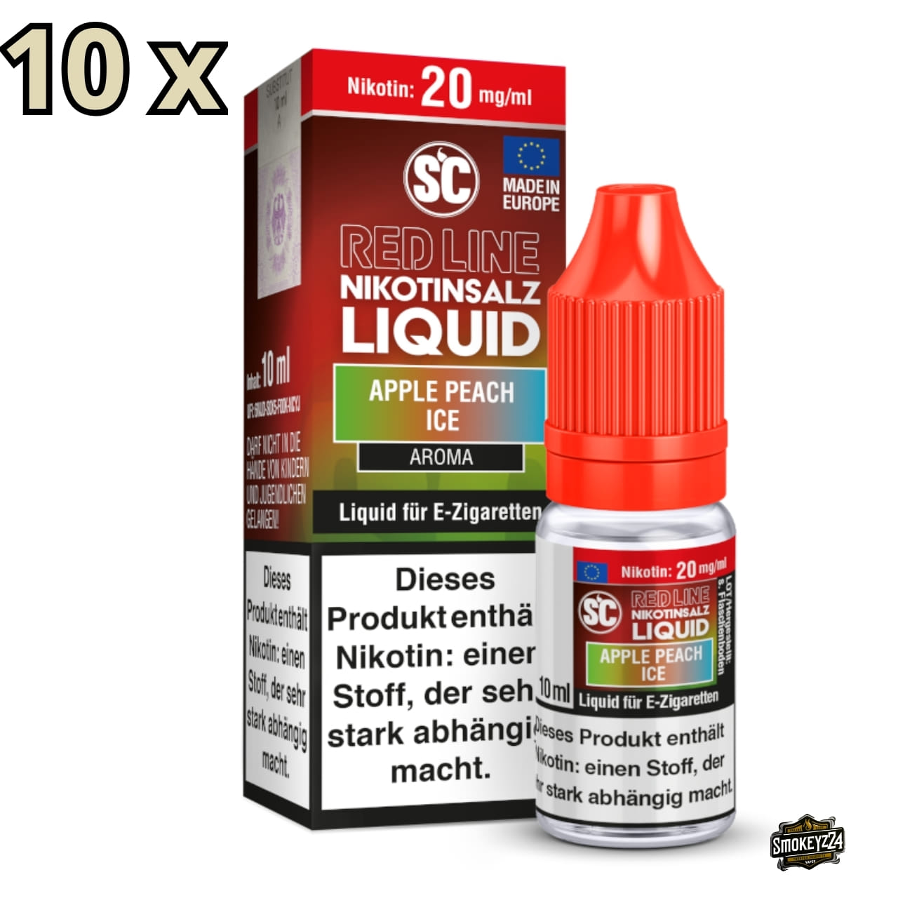 SC Red Line Apple Peach Ice 20mg Nikotinsalz Liquid 10x Sparpaket - Flasche mit Verpackung