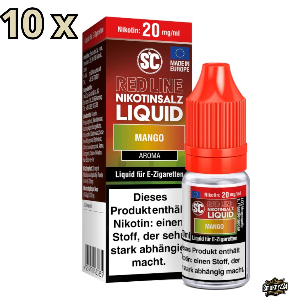 SC Red Line Mango 20mg - 10x Nikotinsalz Liquid im Sparpaket (Mango mit Kühle) - 10 Flaschen à 10ml