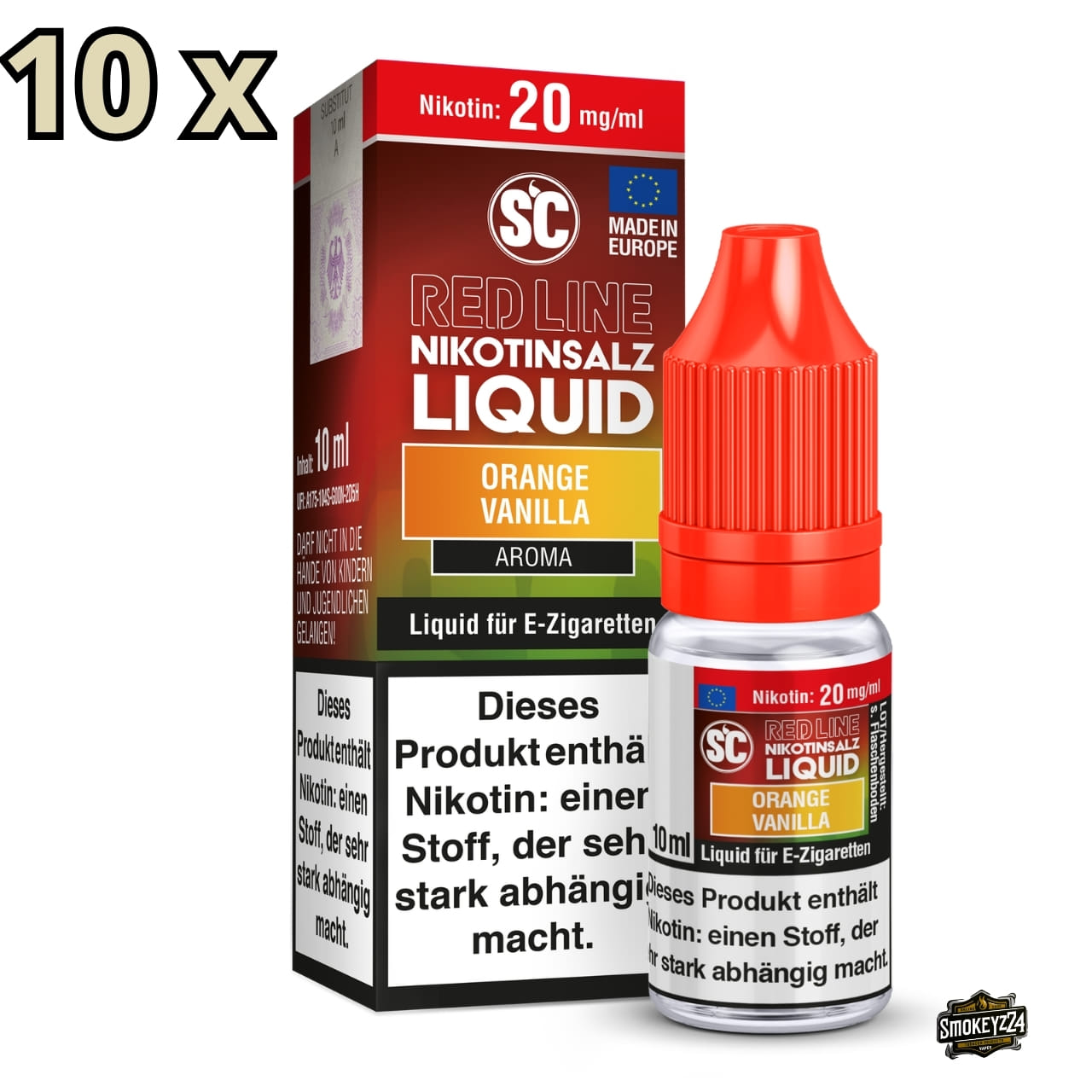 SC Red Line Orange Vanilla 20mg Nikotinsalz Liquid - 10er Sparpaket mit Flasche und Verpackung (Orangen-Vanille)