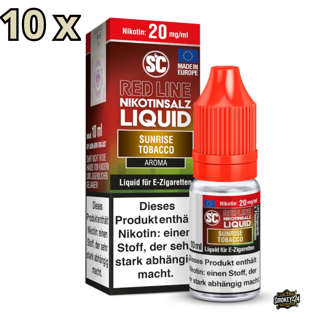 SC Red Line Sunrise Tobacco 20mg Nikotinsalz Liquid 10er Sparpaket - 10x10ml Flaschenmotiv