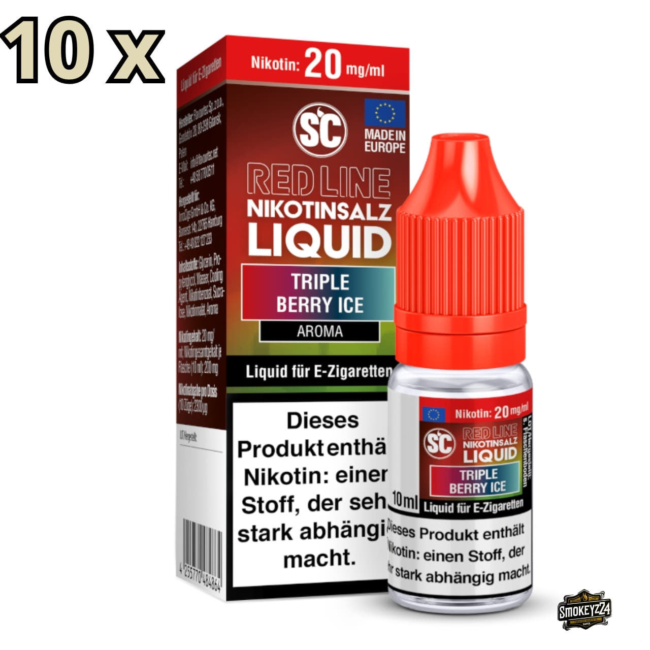 SC Red Line Triple Berry Ice 20mg - 10x Sparpaket Nikotinsalz Liquid mit Beerenmix und Ice-Note (Flasche & Verpackung)
