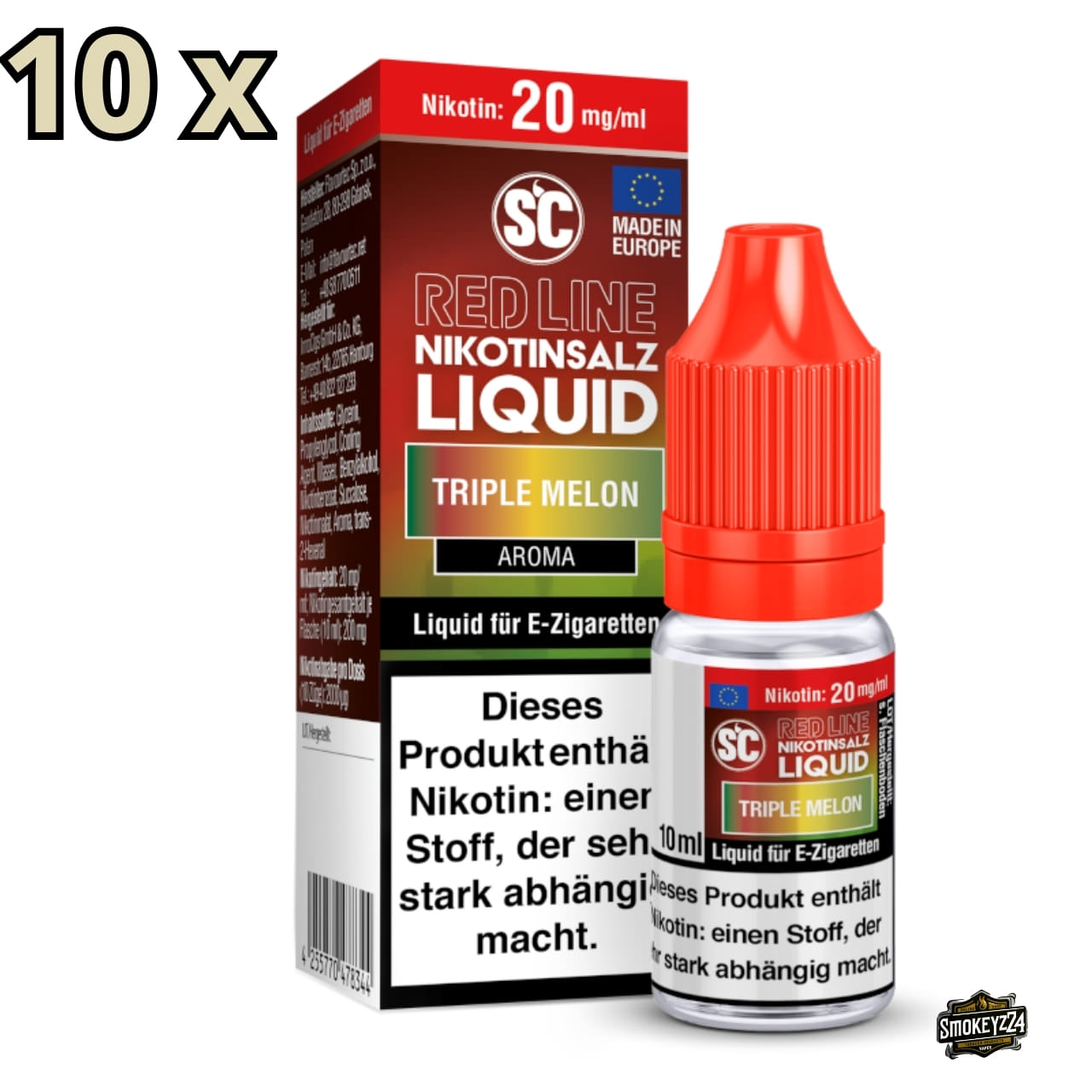 SC Red Line Triple Melon 20mg Nikotinsalz Liquid 10x Sparpaket - Flasche mit Verpackung
