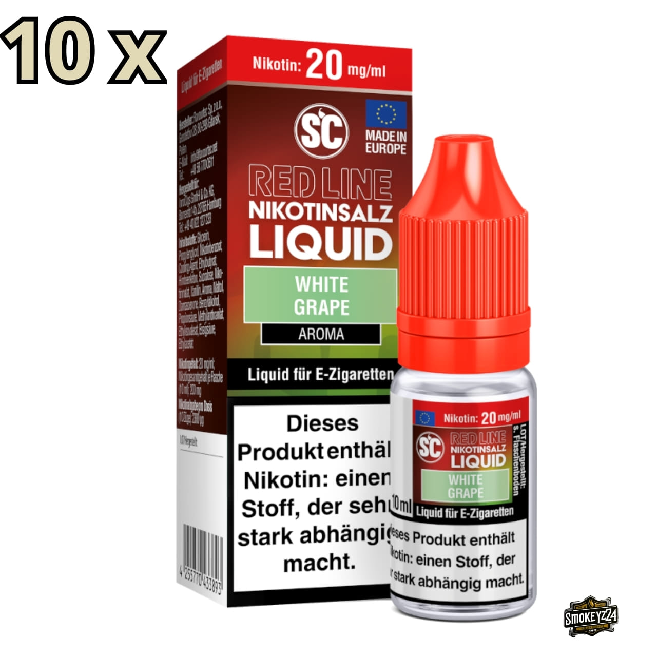 SC Red Line White Grape 20mg Nikotinsalz Liquid 10x Sparpaket - Traube mit frischer Note (10 ml Flaschen)