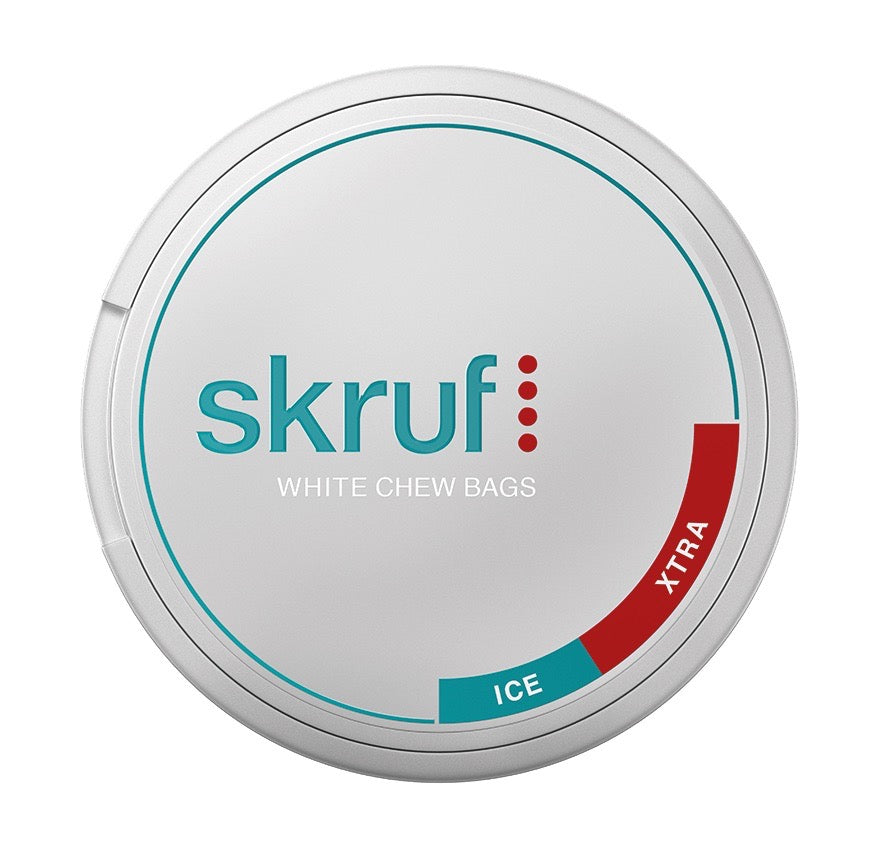 skruf Ice Xtra White Chew Bags – 20g Dose, Deckel frontal