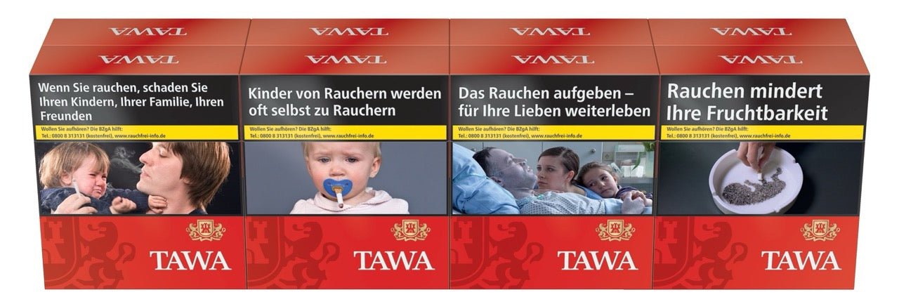 TAWA Red XXXXL Zigaretten Stange 8x35, Schachteln frontal