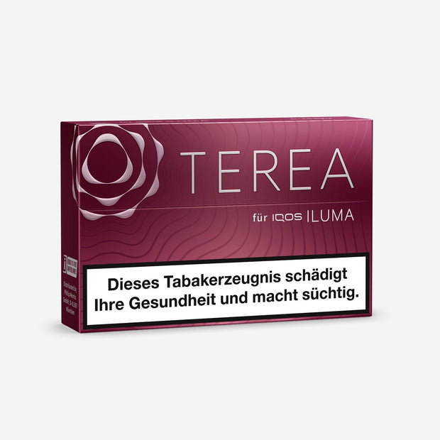 TEREA Russet – geschlossene Schachtel leicht seitlich dargestellt mit Tabakdesign