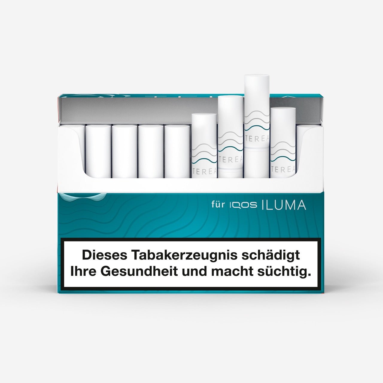 TEREA Turquoise – geöffnete Schachtel mit frischen, mentholhaltigen Tabaksticks