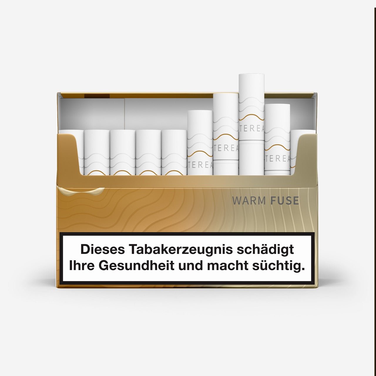 TEREA Warm Fuse – geöffnete Tabakstick-Schachtel mit würziger Tabakmischung