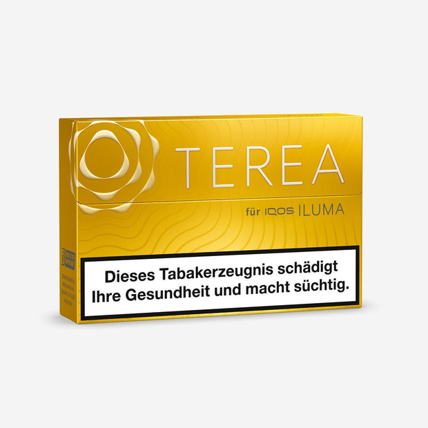 TEREA Yellow – geschlossene Packung leicht seitlich mit gelbem Design