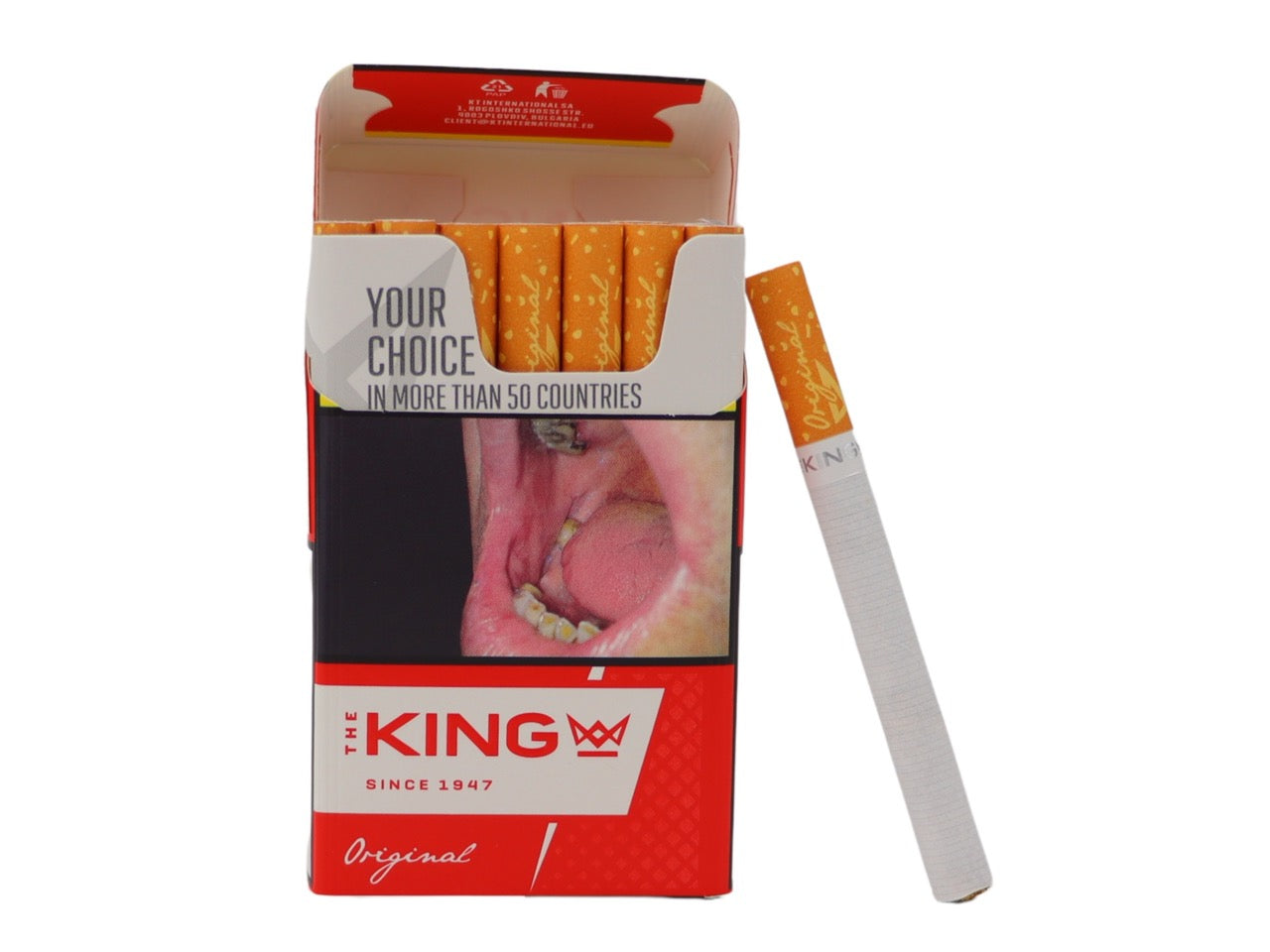 The King Red Zigaretten offen – geöffnete Packung mit Zigarette, American Blend, King Size, klassisches Rot