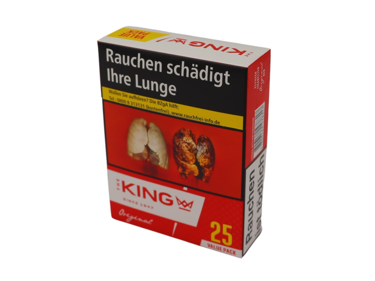 The King Red Zigaretten 25er Packung, geschlossen, modernes Design, rot, King Size