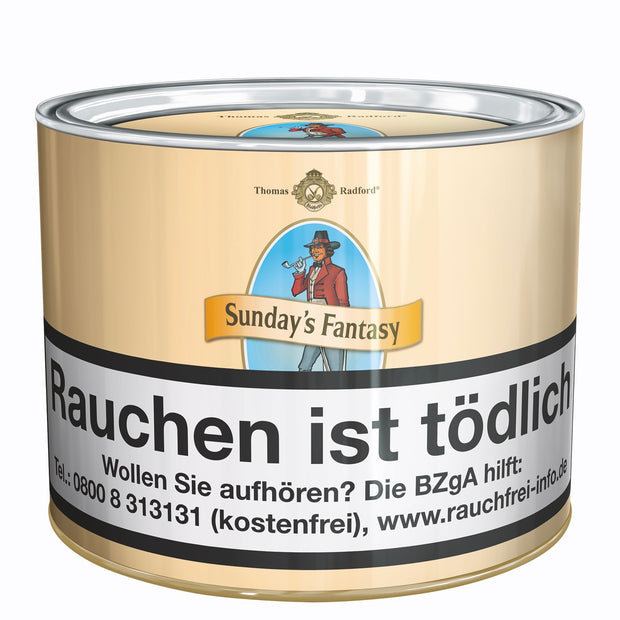 Thomas Radford Sundays Fantasy Pfeifentabak 100g – luxuriöse Mischung aus Virginia-Tabaken und Black Cavendish mit natürlichem Frucht-Aroma.