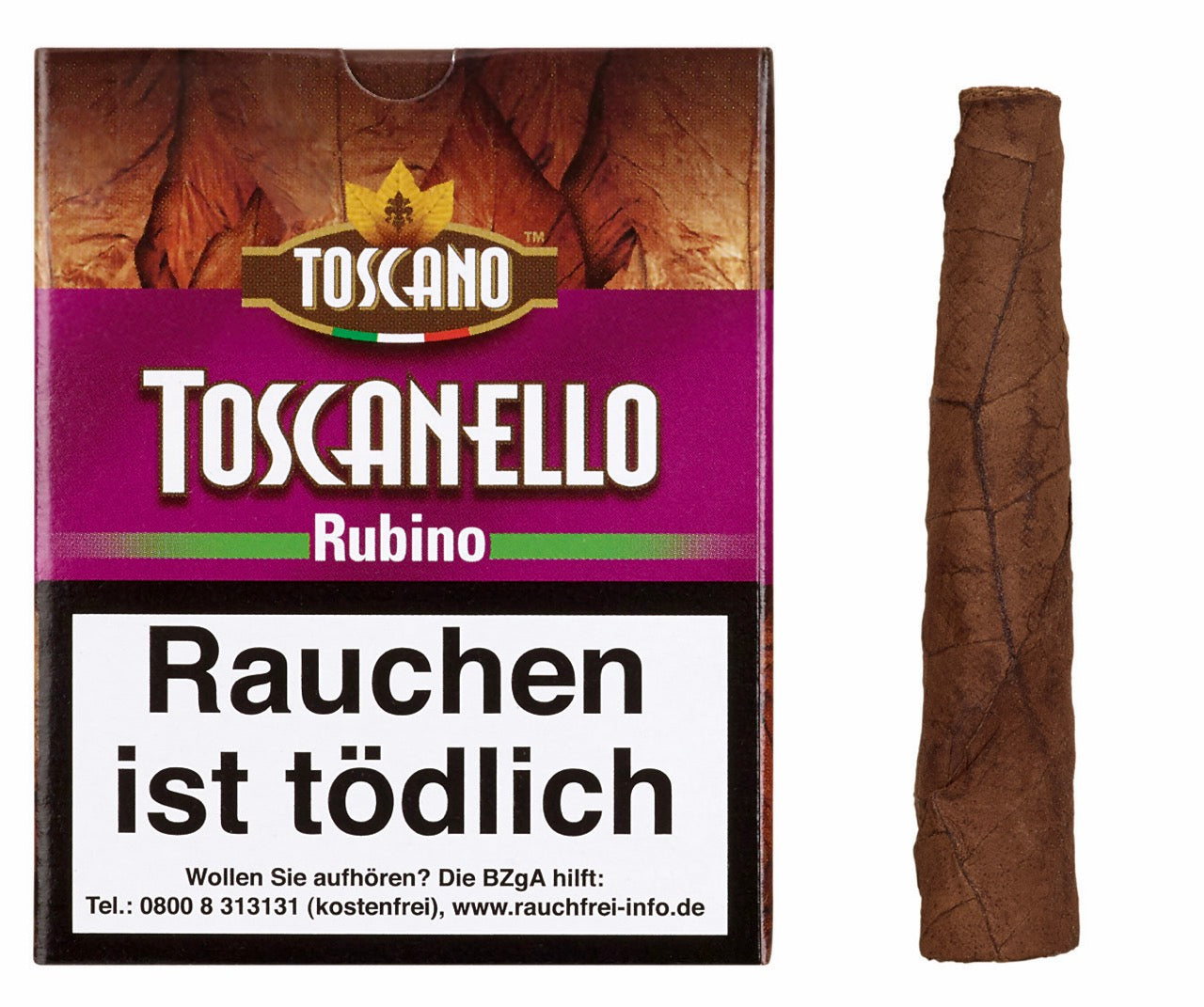 Toscano Toscanello Rubino Zigarren – Schachtel mit Zigarre, aromatisiert mit Apfel und Zimt, italienische Spezialität