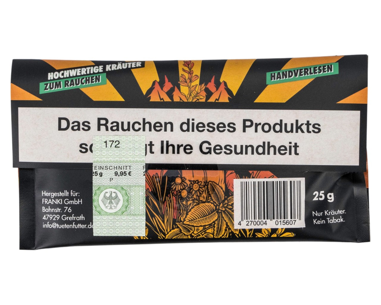 Tütenfutter Kräutermischung Original Orange 25g – Rückseite mit Zutaten und Produktinfos
