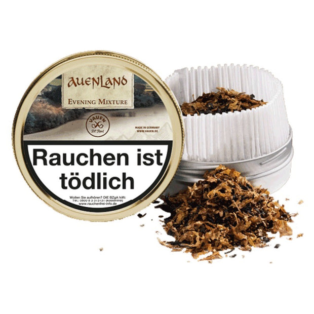 Geöffnete Vauen Auenland Evening Mixture 50g Dose mit sichtbarem Tabak, aromatischer Blend