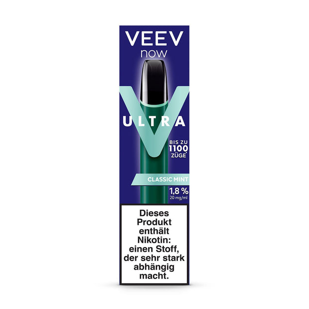 VEEV NOW ULTRA Classic Mint Einweg Vape – Verpackung von vorne mit Design und Aromabezeichnung