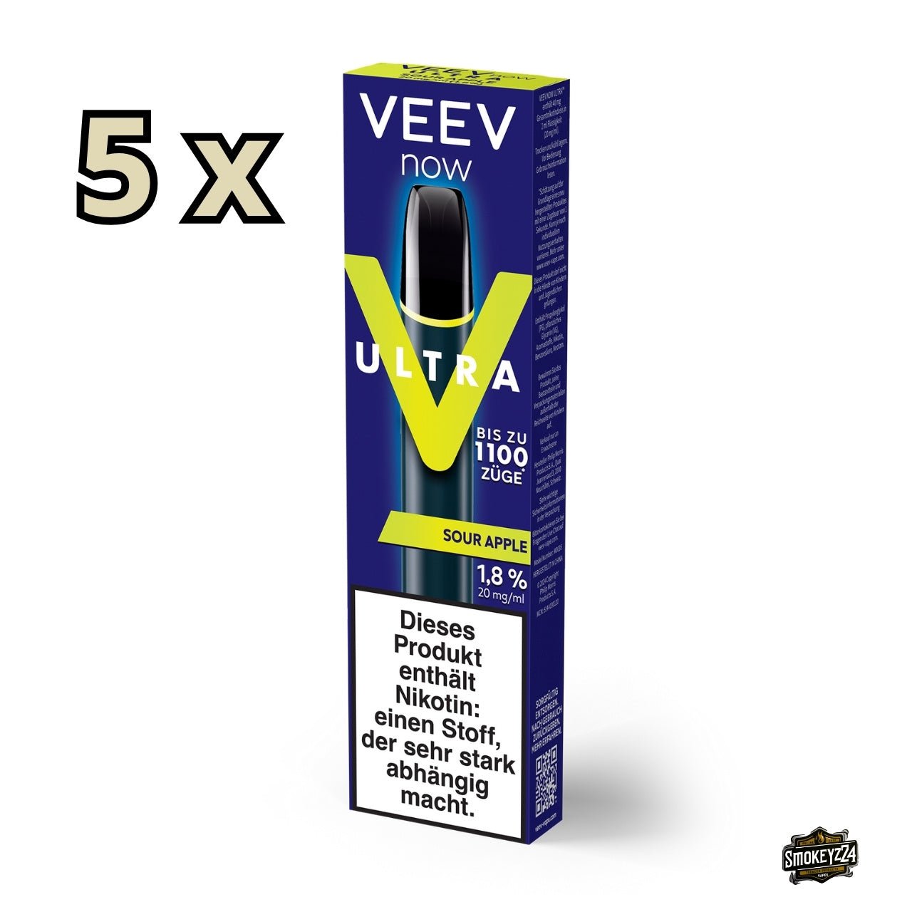 VEEV NOW ULTRA Sour Apple 5x Sparpaket, grüne Verpackung mit 5x Zahl