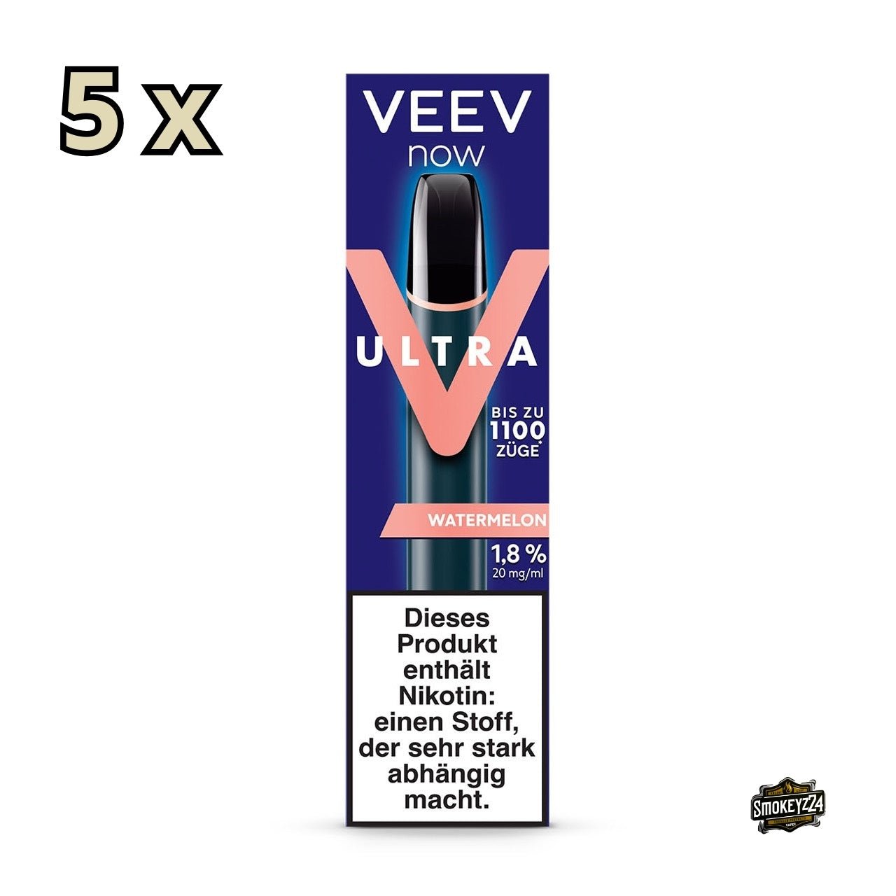 VEEV NOW ULTRA Watermelon 5er Sparpaket – Verpackung mit Gerät und sommerlichem Wassermelonen-Design