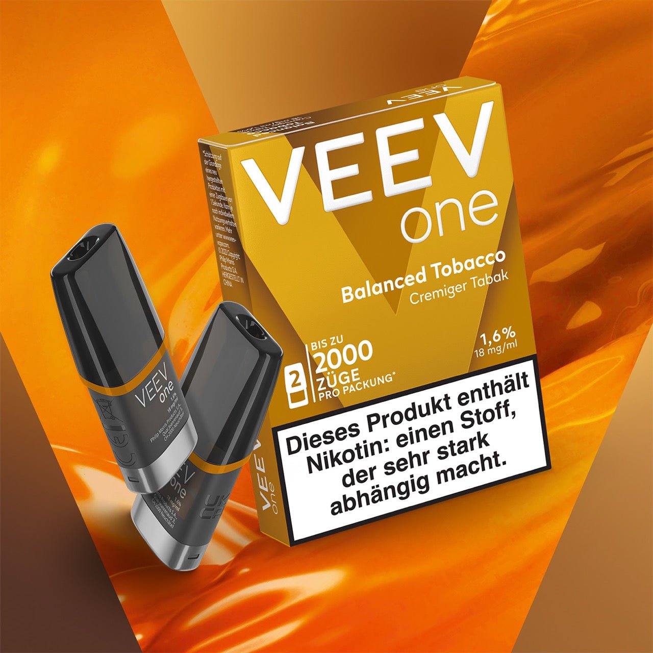 Sparpaket VEEV ONE Pods Balanced Tobacco – fünf Packungen nebeneinander dargestellt