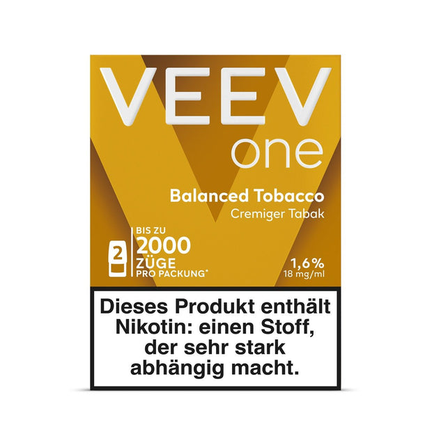VEEV ONE Pods Balanced Tobacco – Vorderseite der Verpackung mit Tabakaroma-Design