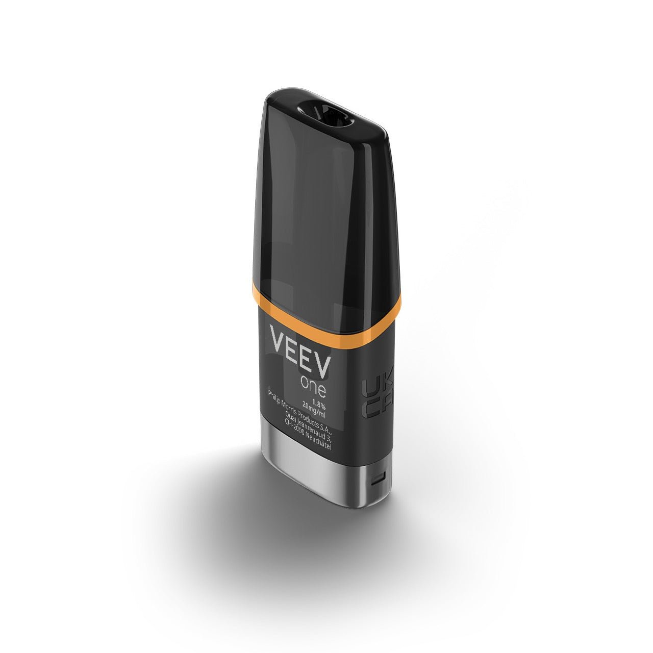 Einzelner VEEV ONE Pod Mango – transparenter Pod mit orangem Farbring