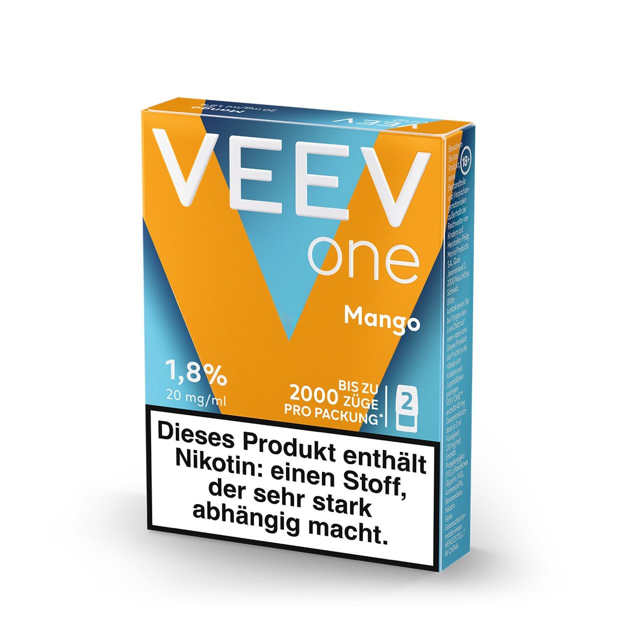 VEEV ONE Pods Mango – Seitenansicht mit Details zur Nikotinstärk