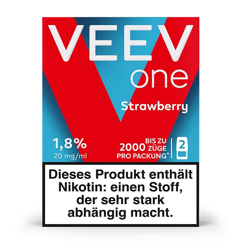 VEEV ONE Pods Strawberry – Vorderseite der Verpackung mit Erdbeermotiv