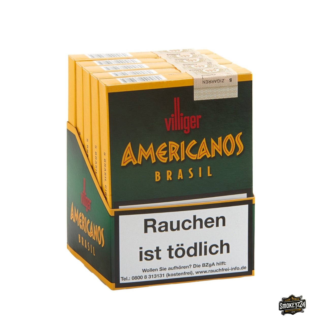 Villiger Americanos Brasil Zigarren – Karton mit 5×5 Packungen, Arapiraca-Deckblatt