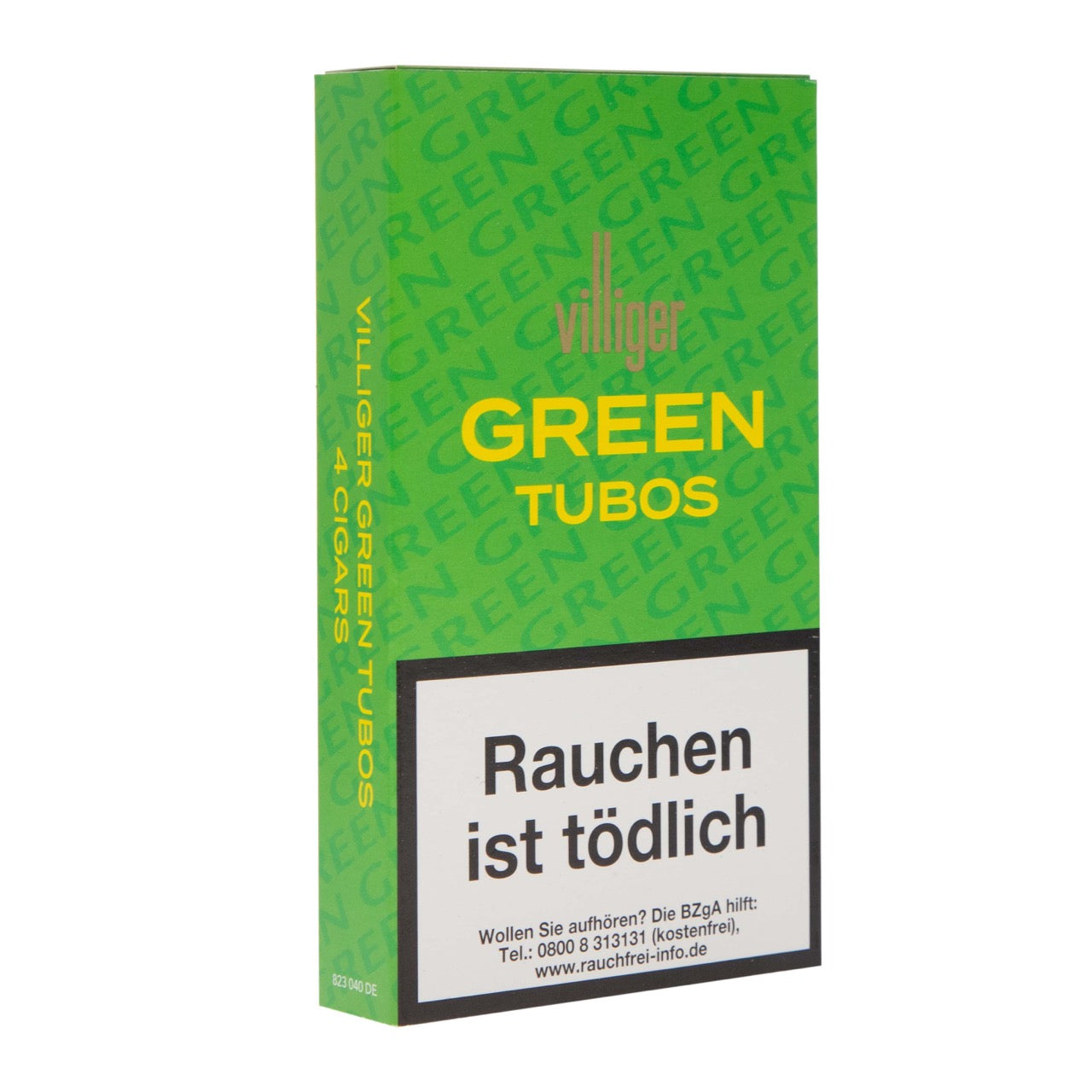 Villiger Green Tubos – 4er-Pack Panetela im Tubo, Schachtel frontal