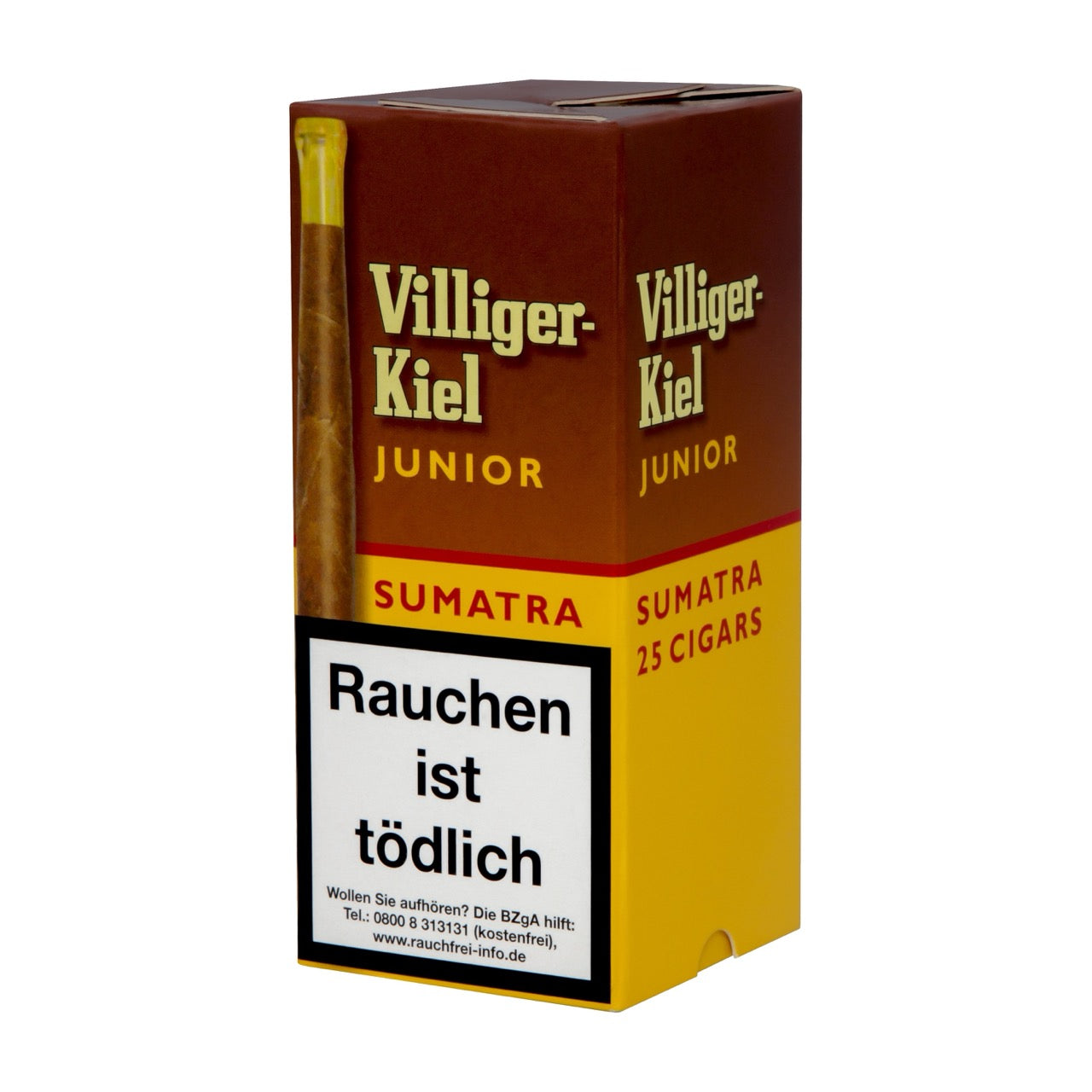 Villiger Kiel Junior Sumatra – Packung seitlich mit Mundstück-Zigarren