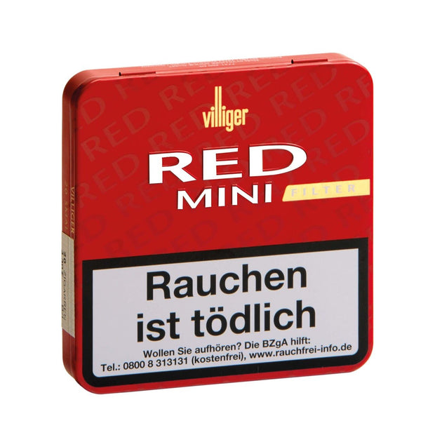 Villiger Red Mini Filter – 20er Packung, Schachtel frontal mit Hinweis auf Vanille-Aroma