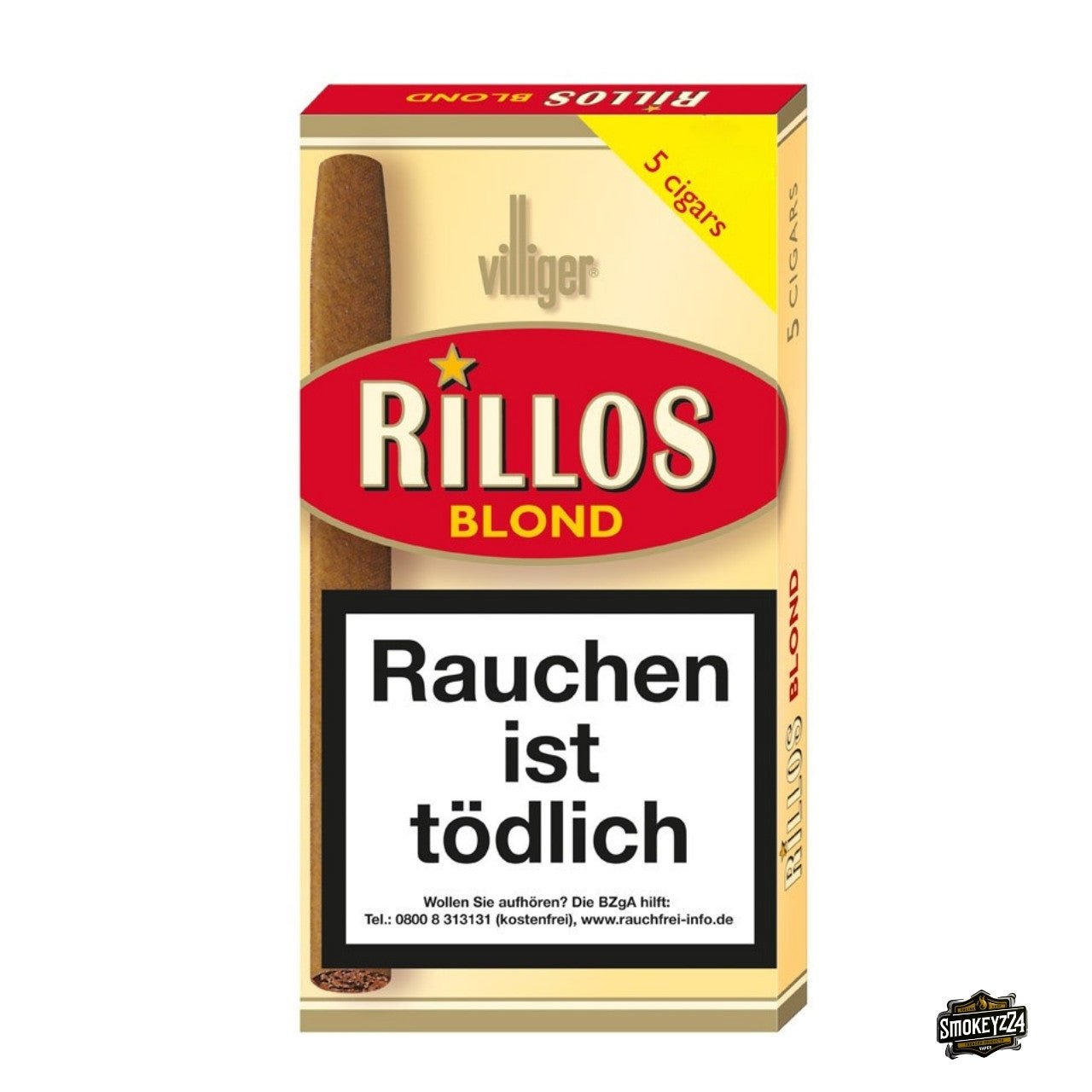 Villiger Rillos Blond Cigarillos – 5er Packung, Vanillearoma, Schachtel frontal