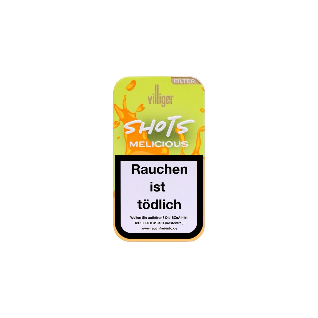 Villiger Shots Melicious – 10er Metalletui frontal, fruchtige Melonen-Cigarillos im Short-Smoke-Format