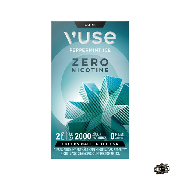 Vuse Pods Peppermint Ice Zero 0mg – 2er Pack, Packung frontal mit Eisstern, nikotinfrei