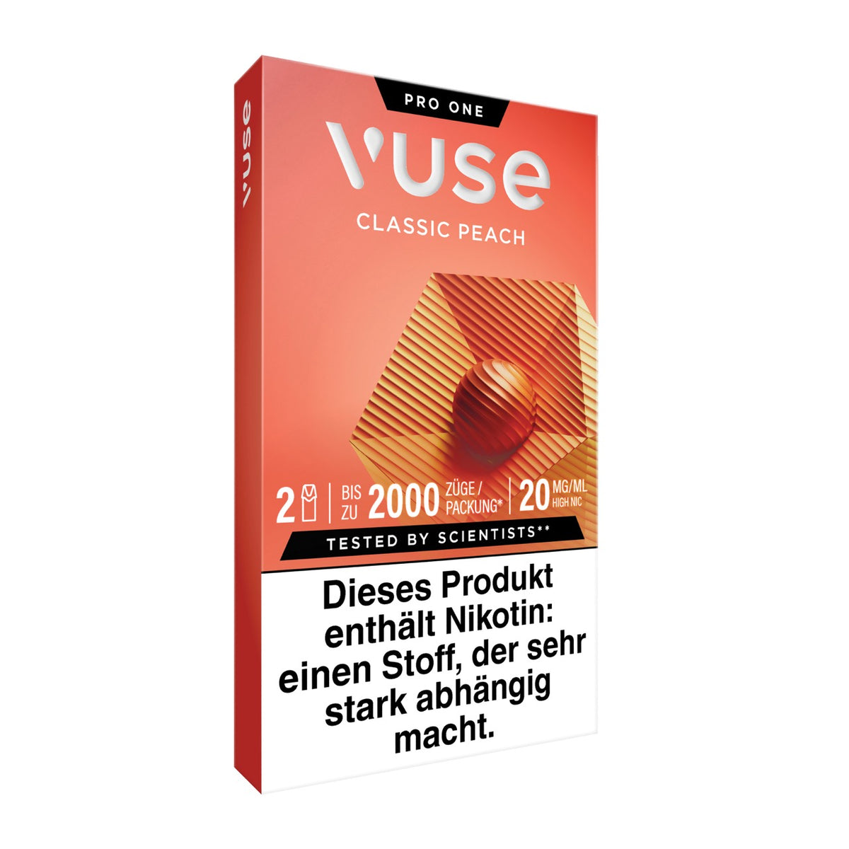 Vuse Pods Classic Peach Packung seitlich von rechts