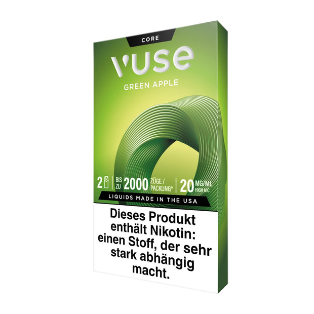 Vuse Pods Green Apple Sour 20mg neues Design 2024, Apfel, Packung seitlich links, Smokeyz24.de