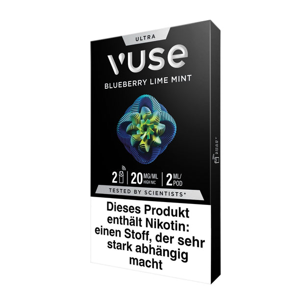 Vuse Ultra Pods Blueberry Lime Mint Packung seitlich von links