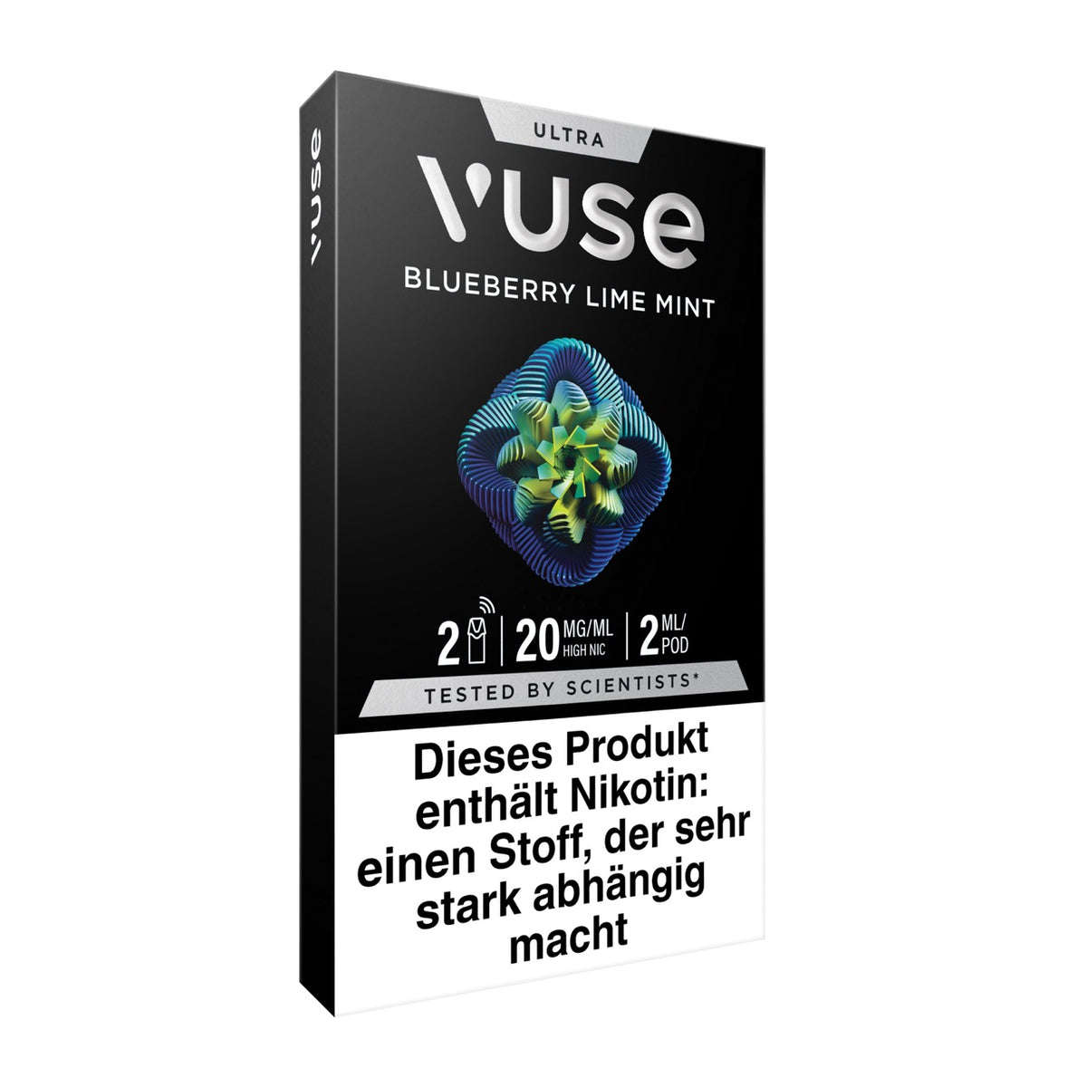 Vuse Ultra Pods Blueberry Lime Mint Packung seitlich von rechts