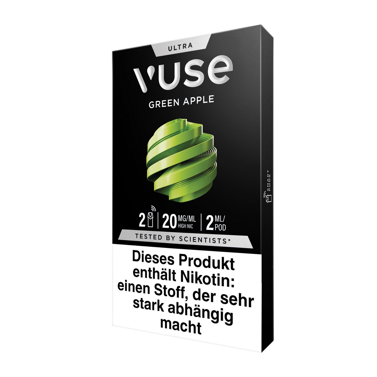 Vuse Ultra Pods Green Apple 20mg Packung seitlich mit Apfelgeschmack
