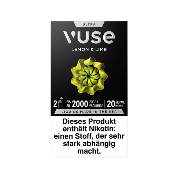 Vuse Ultra Pods Lemon & Lime 2er Pack, Vorderseite, erfrischender Zitronen- und Limettengeschmack