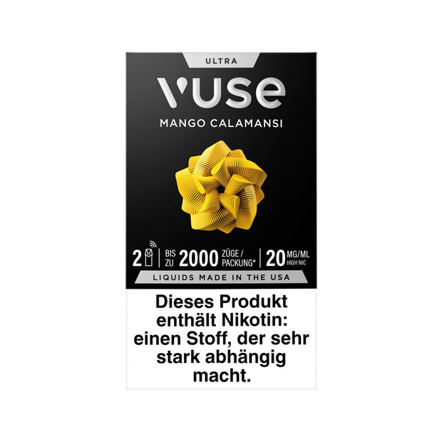 Vuse Ultra Pods Mango Calamansi 2er Pack, Vorderseite, tropischer Mango-Calamansi-Geschmack
