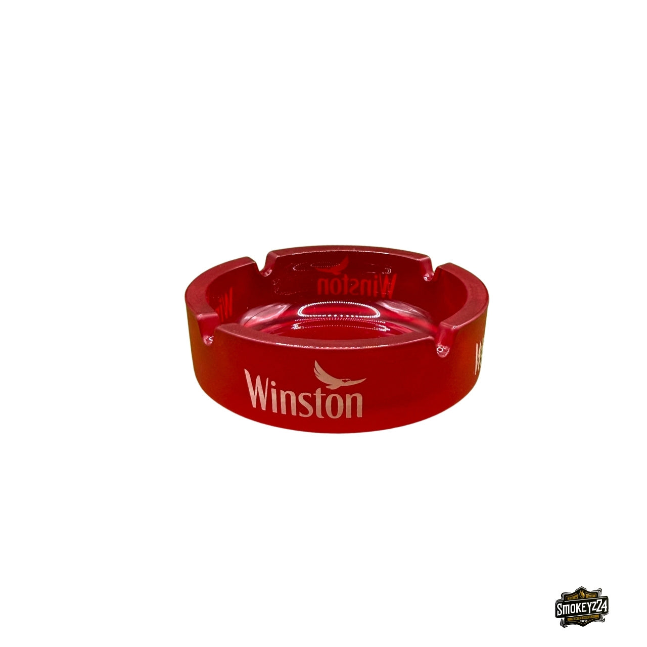 Winston Glas Aschenbecher Rot rund mit 4 Zigarettenablagen