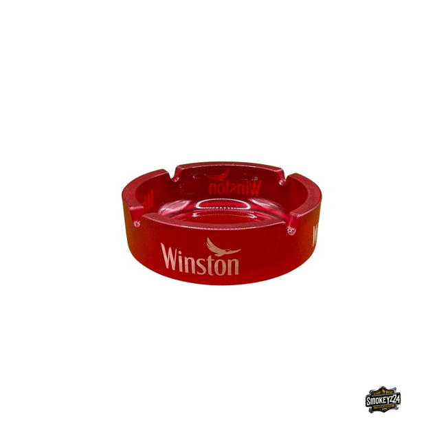 Winston Glas Aschenbecher Rot rund mit 4 Zigarettenablagen