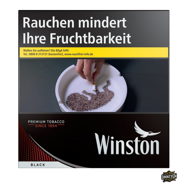 Schachtel Winston Black Zigaretten einzeln frontal, schwarzes Design, 54 Stück